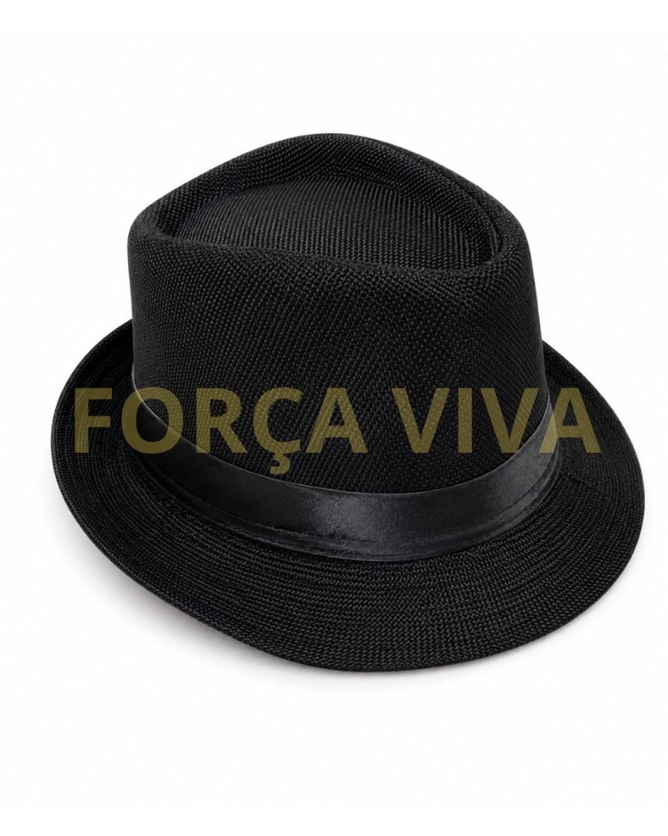 Chapéu Preto com Faixa Preta Estilo Panamá Clássico para Linha de Exu, Caveiras e Malandragem — Força Viva