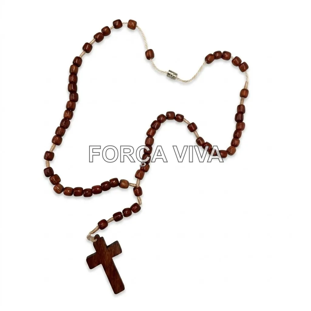 Terço de Madeira Marrom 34cm com Fecho | Força Viva
