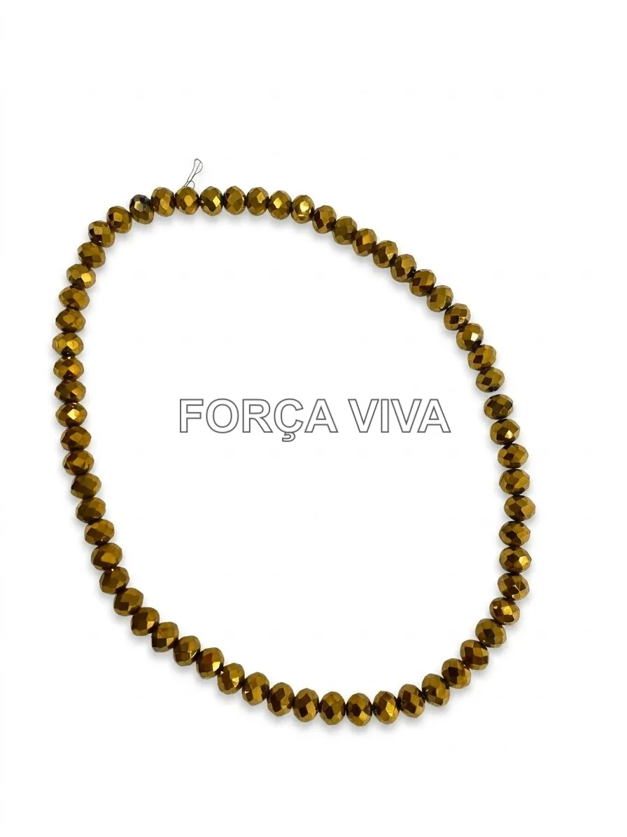Contas de Porcelana Dourada 8mm Achatada | Força Viva