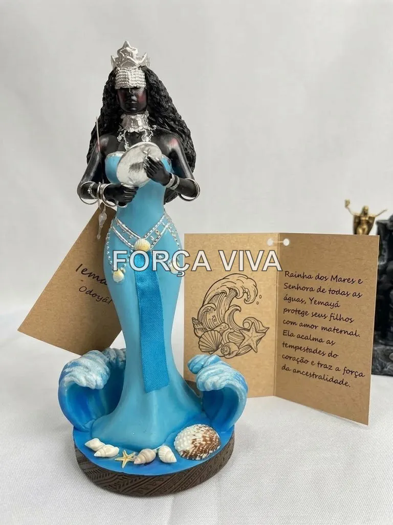 Imagem Iemanjá Resina Vestido Azul 19cm - Força Viva