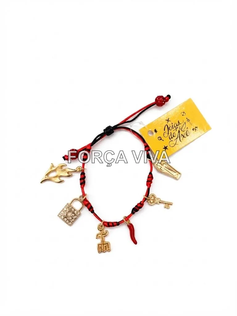 Pulseira sete Nós Orixás Fio Preto e Vermelho - Força Viva